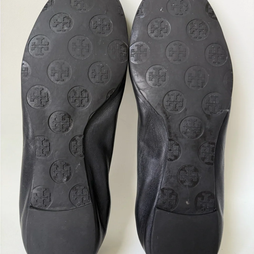 Tory Burch Black Leather Logo Medallion Flats